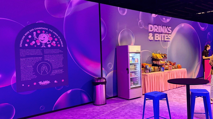 bubble planet snacks and drinks concession stand with chips, cookies and water