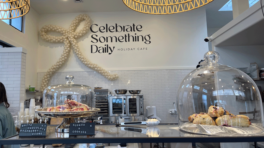 indoor bakery display at Holiday Cafe, a kid-friendly coffee shop with an indoor play space