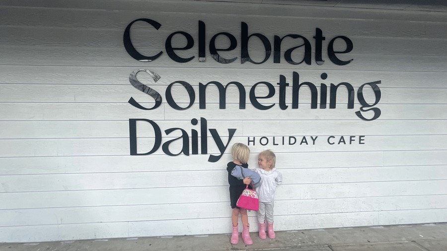 toddlers outside Holiday Cafe, a new kid-friendly coffee shop in Puyallup