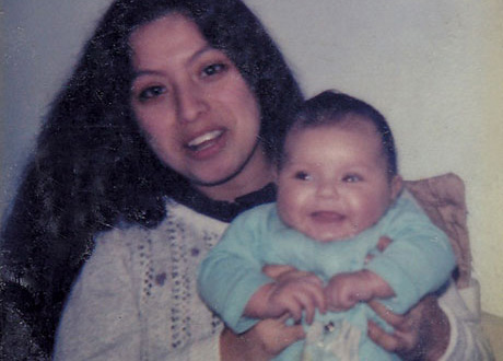 Andrea Borell, with mom in 1982