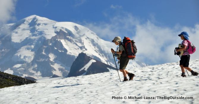 Michael Lanza's kids hiking at Spray Park, Mount Rainier