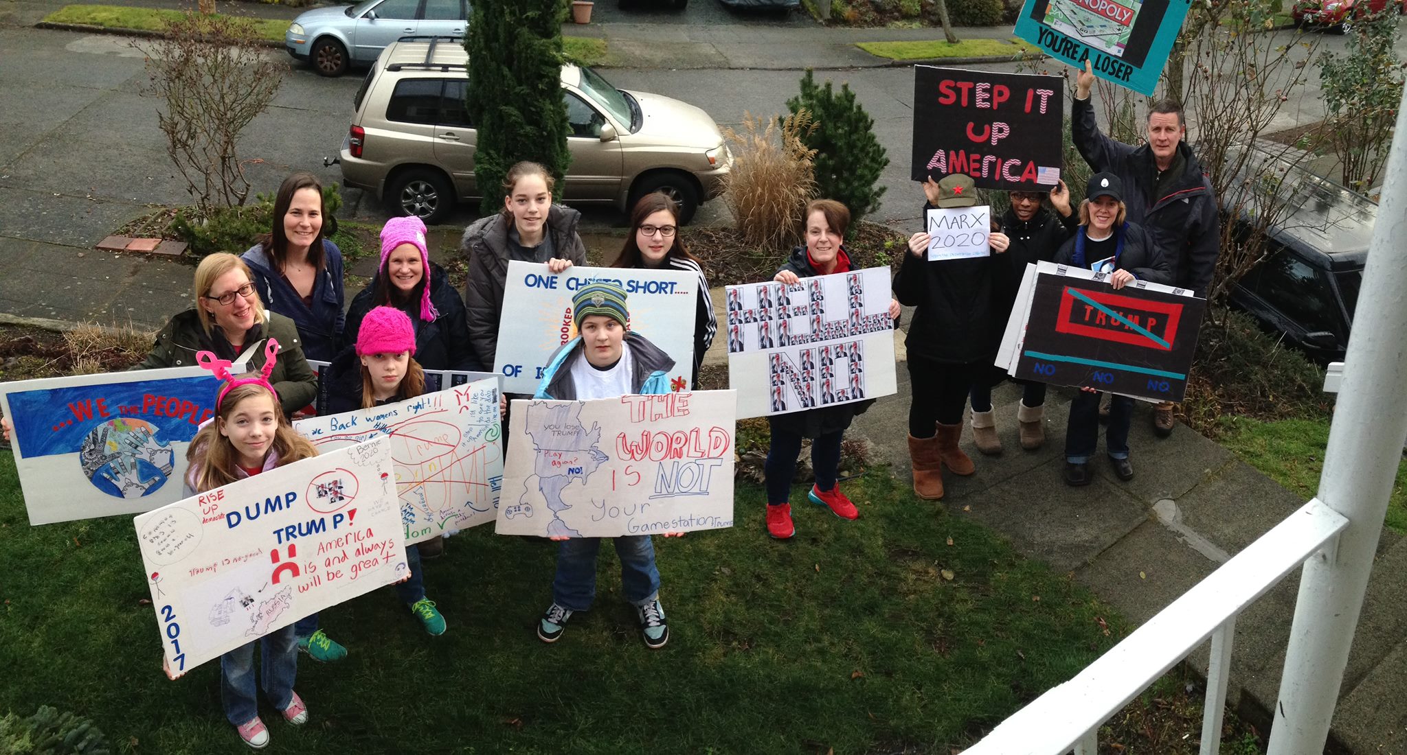 A group gathers on author Nancy Schatz Alton's front lawn the morning of Jan. 21, 2017