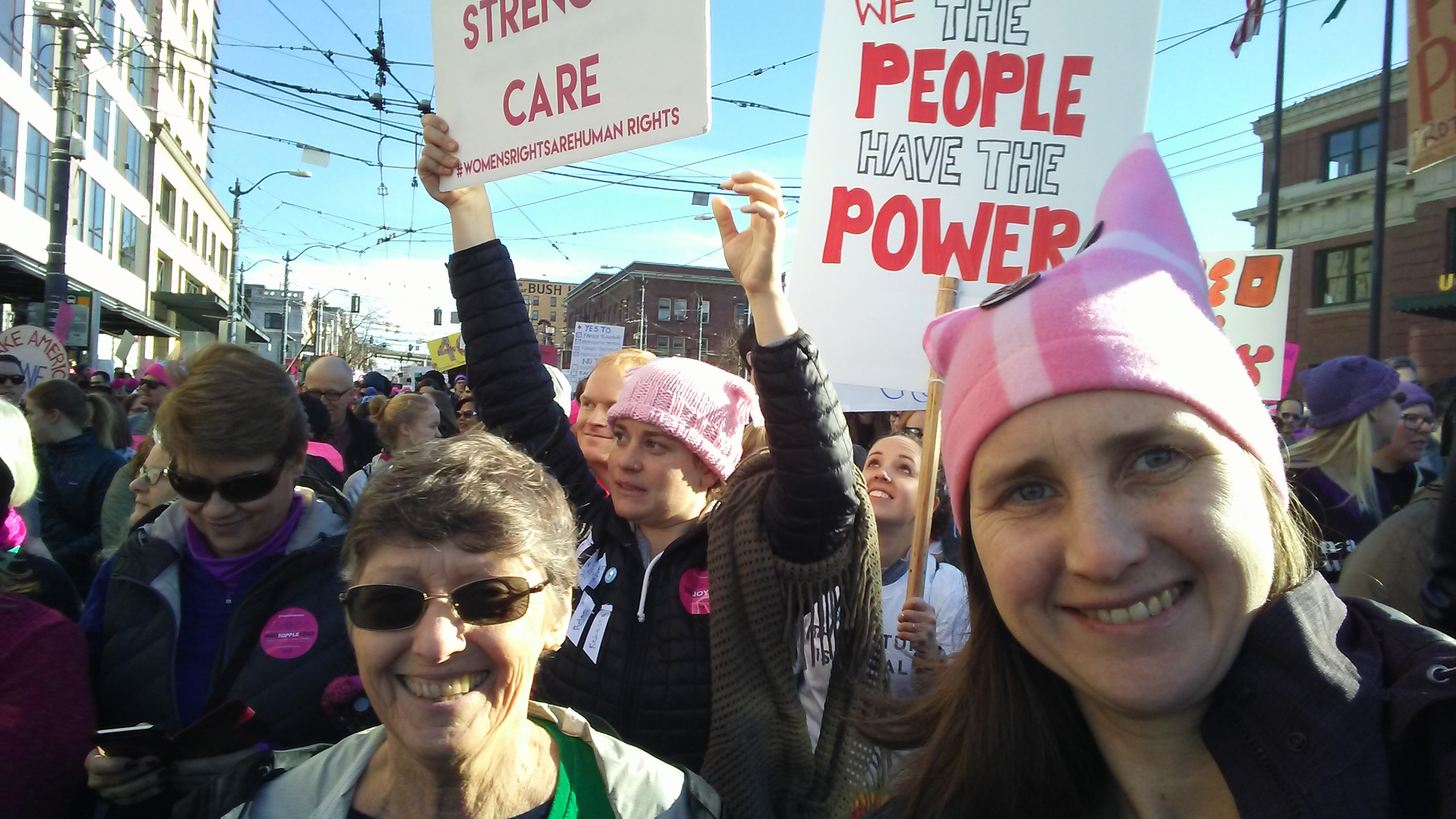 Sonja Hanson and her family march in the Womxn's March