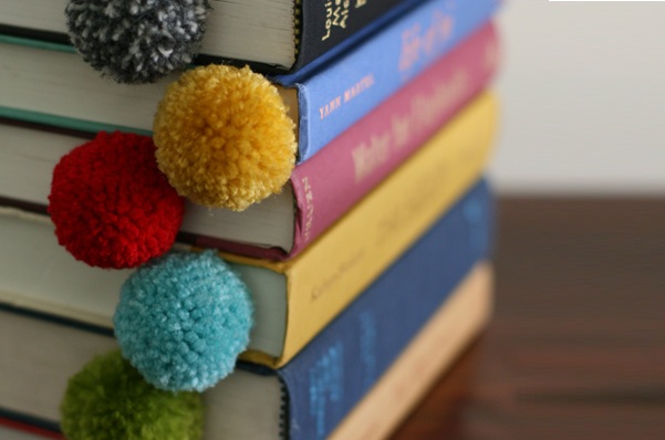 Pom pom bookmarks by Design Mom