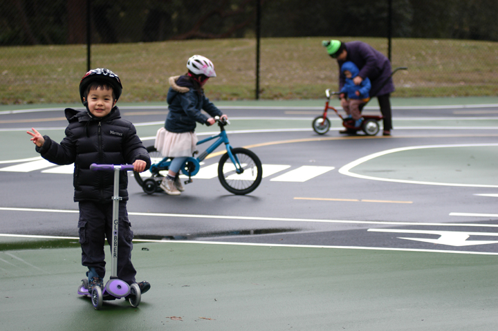 Joseph Grygiel, 5, rides a scooter at the White Center Bike Playground. Photo credit: JiaYing Grygiel