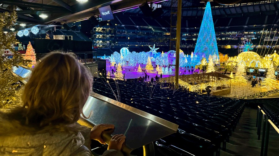 looking down at the Enchant Christmas maze from the main concourse