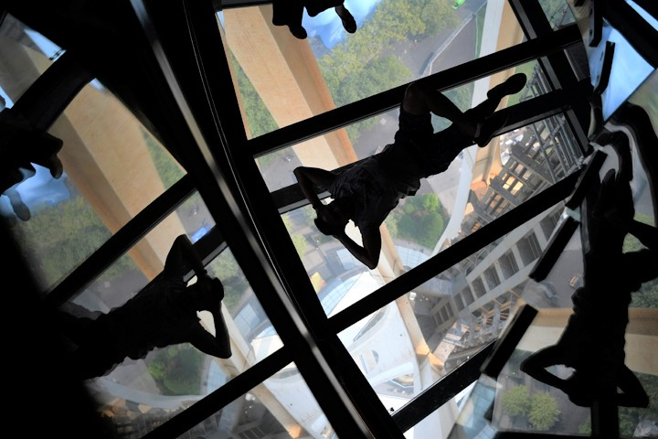 Looking through Space Needle’s glass floor