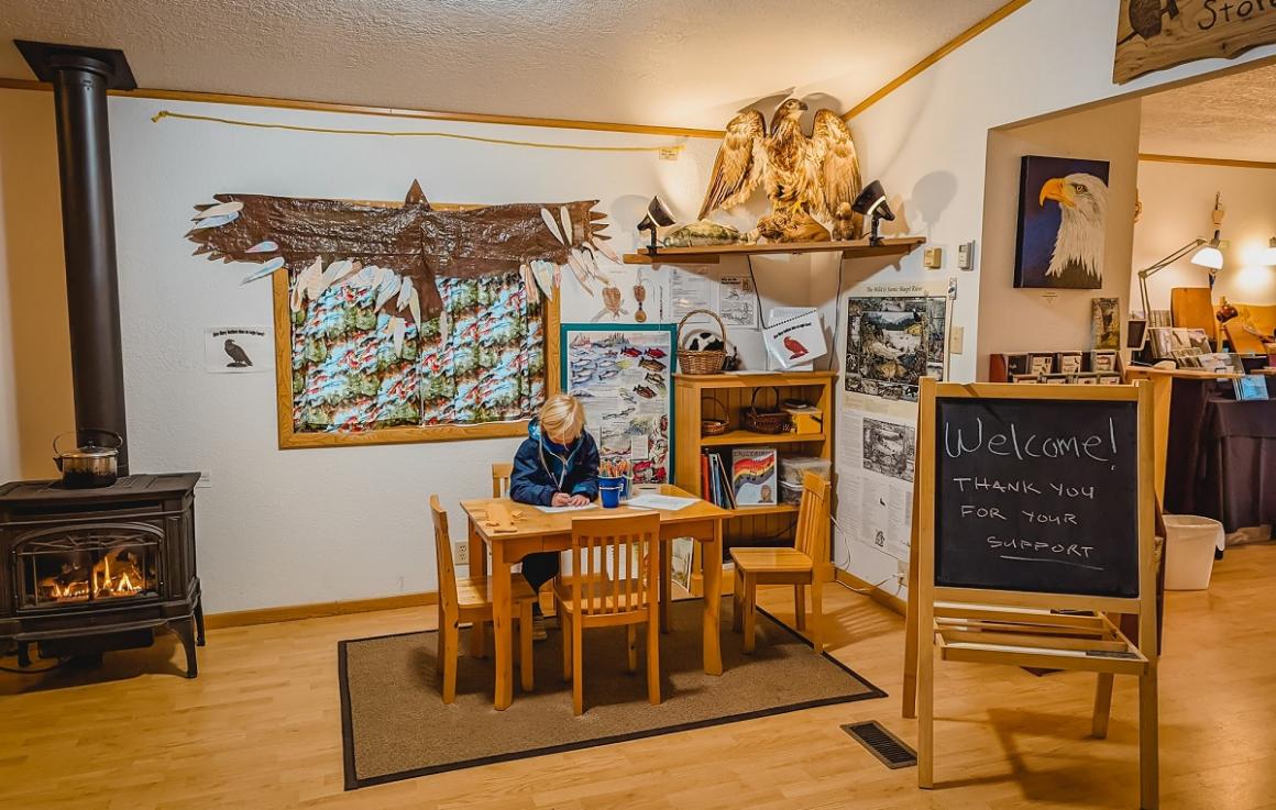 Kids visit the Skagit River Bald Eagle Interpretive Center in Rockport, Washington, in Skagit County