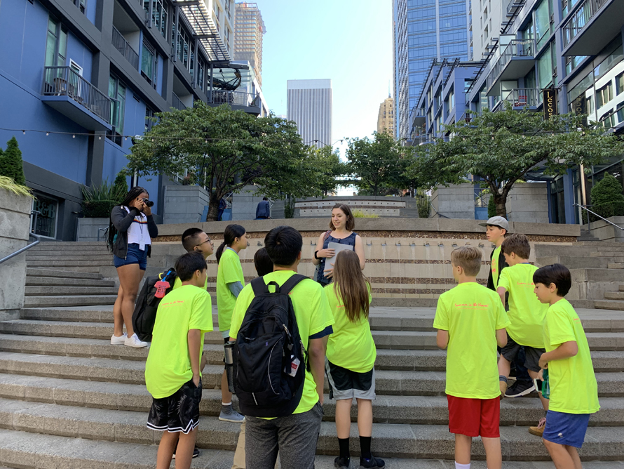 seattle architecture foundation kids gathered around on stairs