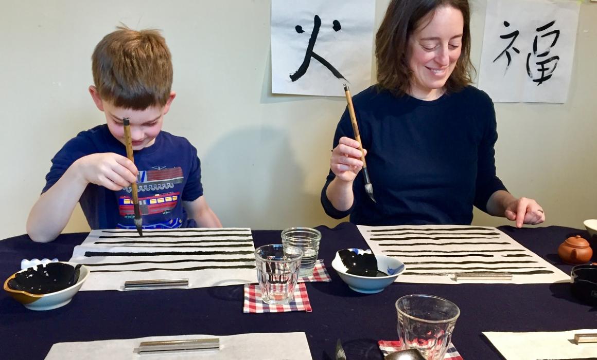 Japan-sensory-family-kids-travel-destination-mom-son-calligraphy-class