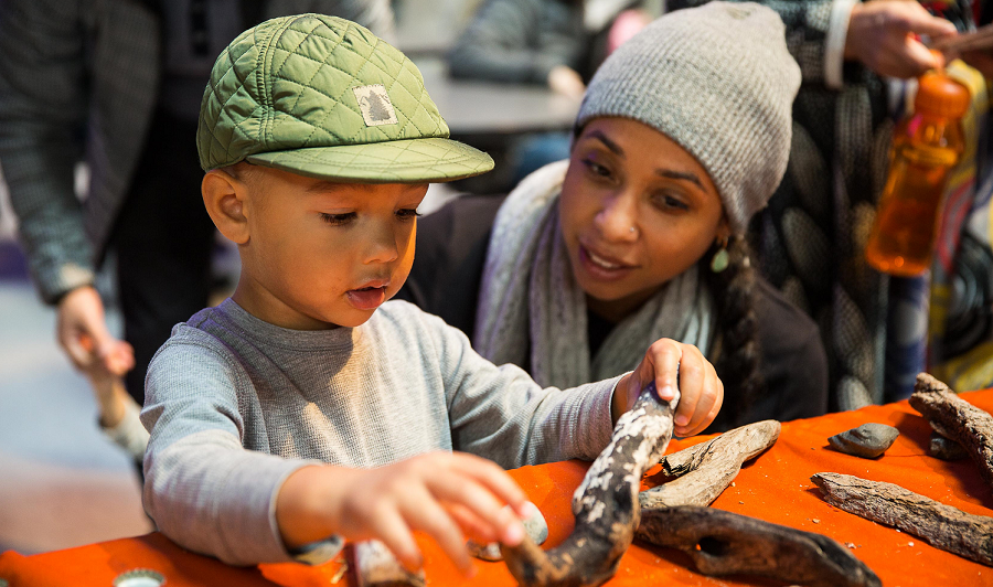 Boy exploring hands on