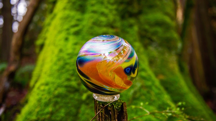 Handblown glass float made for Northwest Glass Quest on Camano Island by local artists