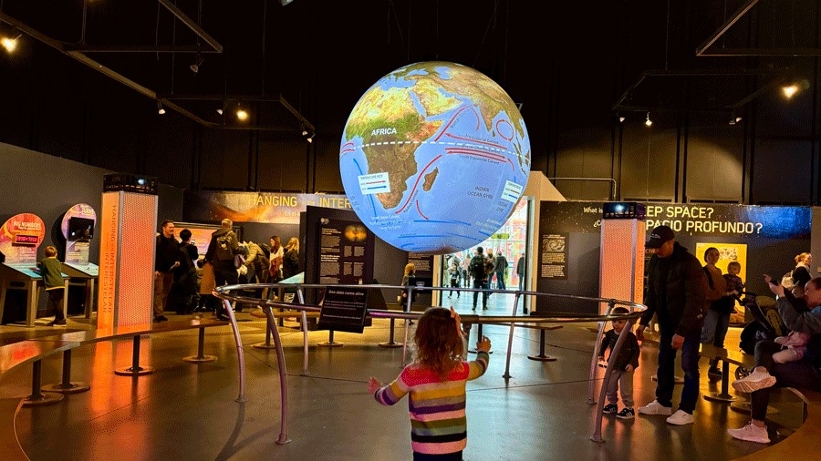 6-foot globe at Pacific Science Center showing weather patterns and atmospheric changes