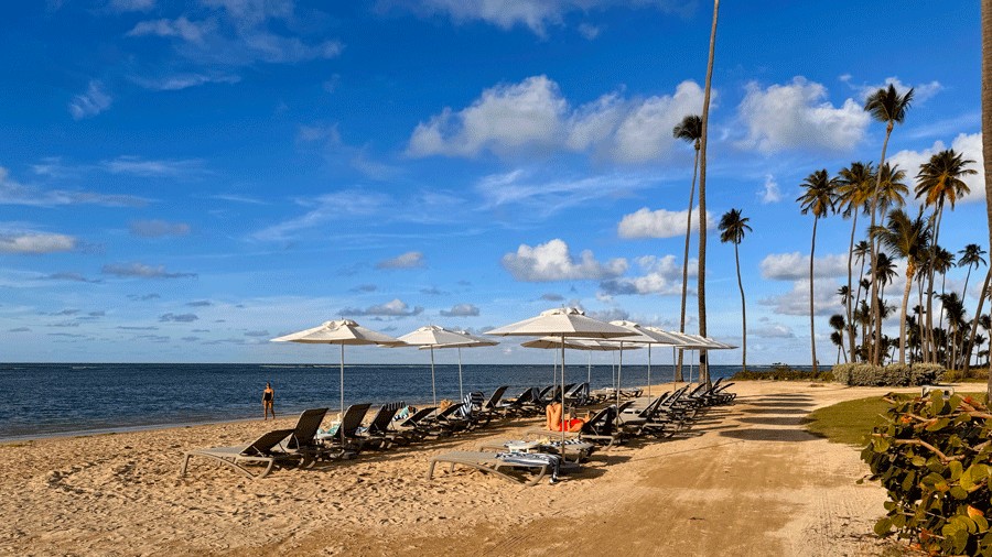 beach loungers for families in Puerto Rico on a sunny day