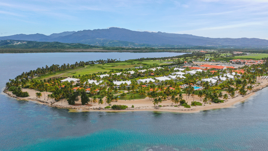 Hyatt Regency Grand Reserve Puerto Rico aerial view, with pools and beach and family accommodations