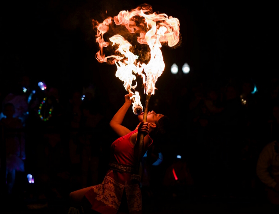 Fire eater performance at the New Years Eve opening night event at the Tacoma Light Trail