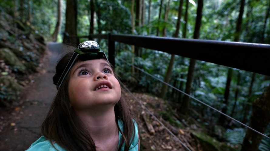 girl with headlamp