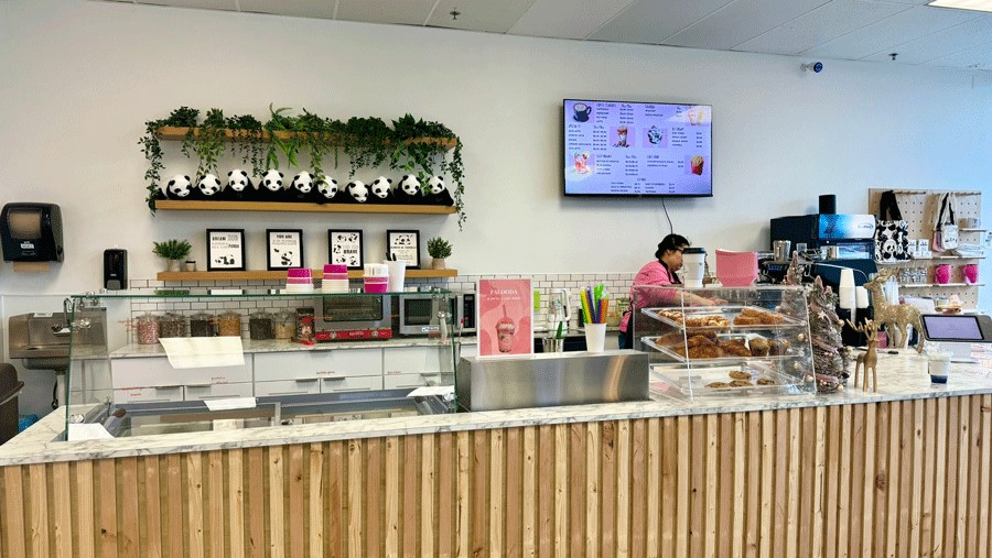 cafe and menu at Little Pandas Play Cafe, which serves coffee, ice cream, falooda, pastries and more. 