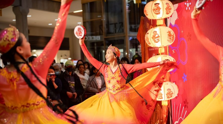 Lunar New Year dancers perform at the Bellevue Collection celebration event for kids and families near Seattle