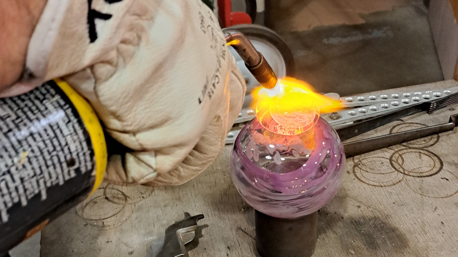 a blow touch working on a monkeyshine glass shape