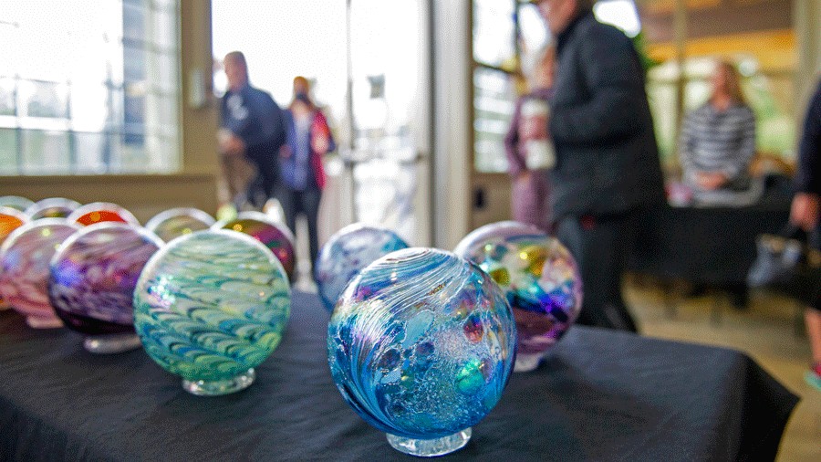 glass floats on display at camano center for northwest glass quest