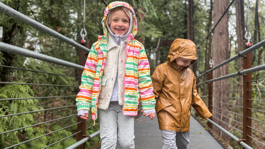 kids walking across the bellevue botanical garden bridge, a scenic hike for seattle families